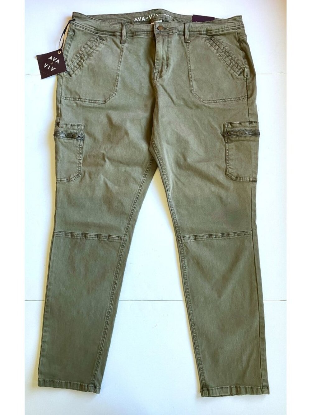 Womens Ava & Viv Green Utility Super Stretch Jeggings Jeans Size 20W Olive